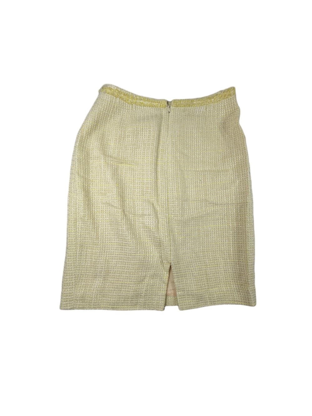 Tahari Arthur S Levine Yellow Tweed Skirt Suit Size 8 Fringe Trim 2 Piece - Picture 6 of 15
